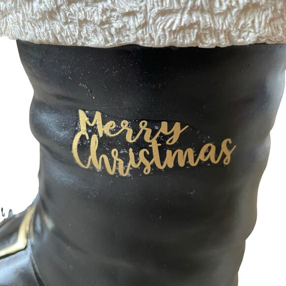 Santa Boots MERRY CHRISTMAS Container Planter Holiday Black Gold White Holiday - Picture 16 of 16